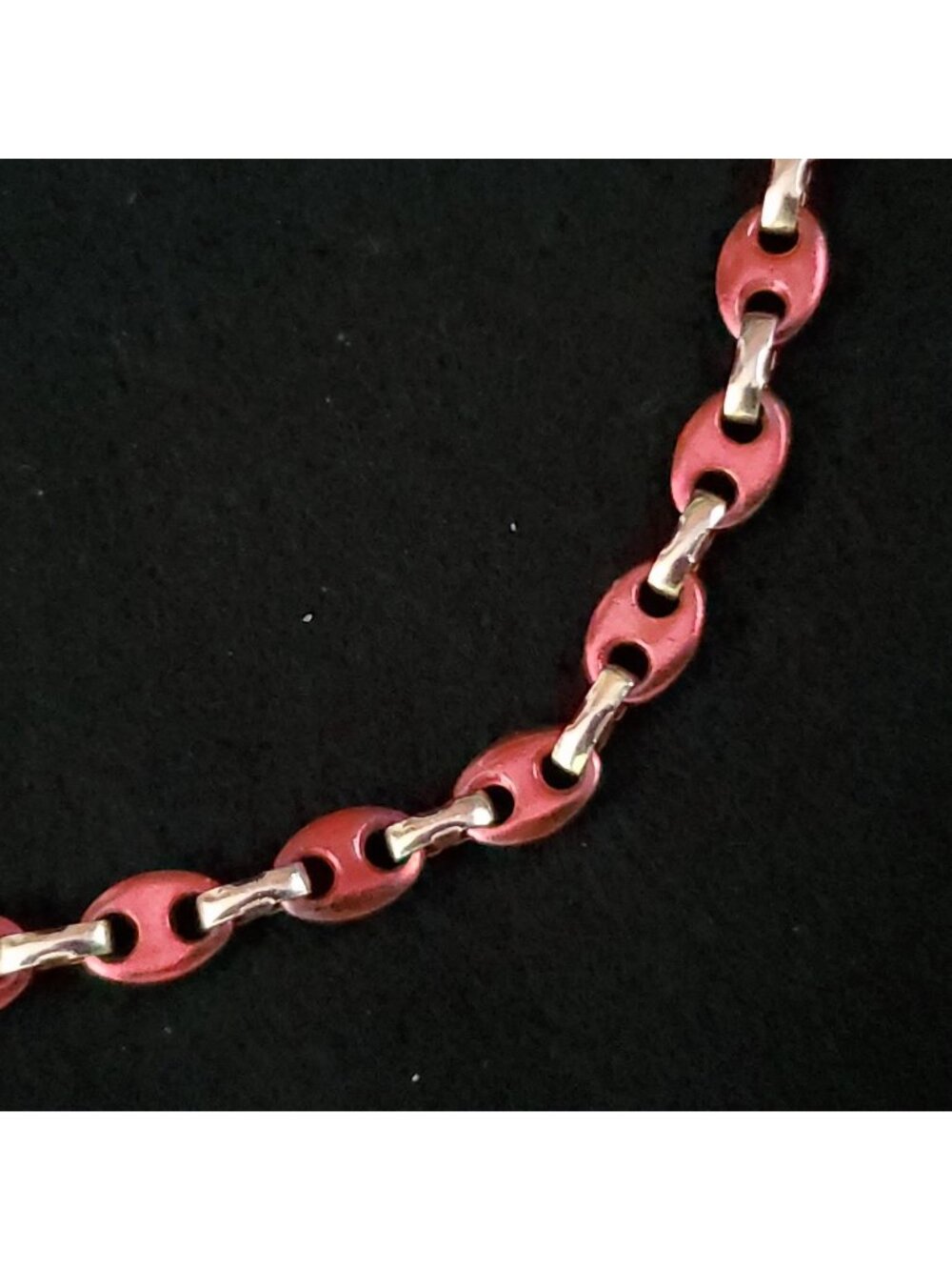 Vintage Anchor Chain Necklace Choker Gold Tone Red 14.5"